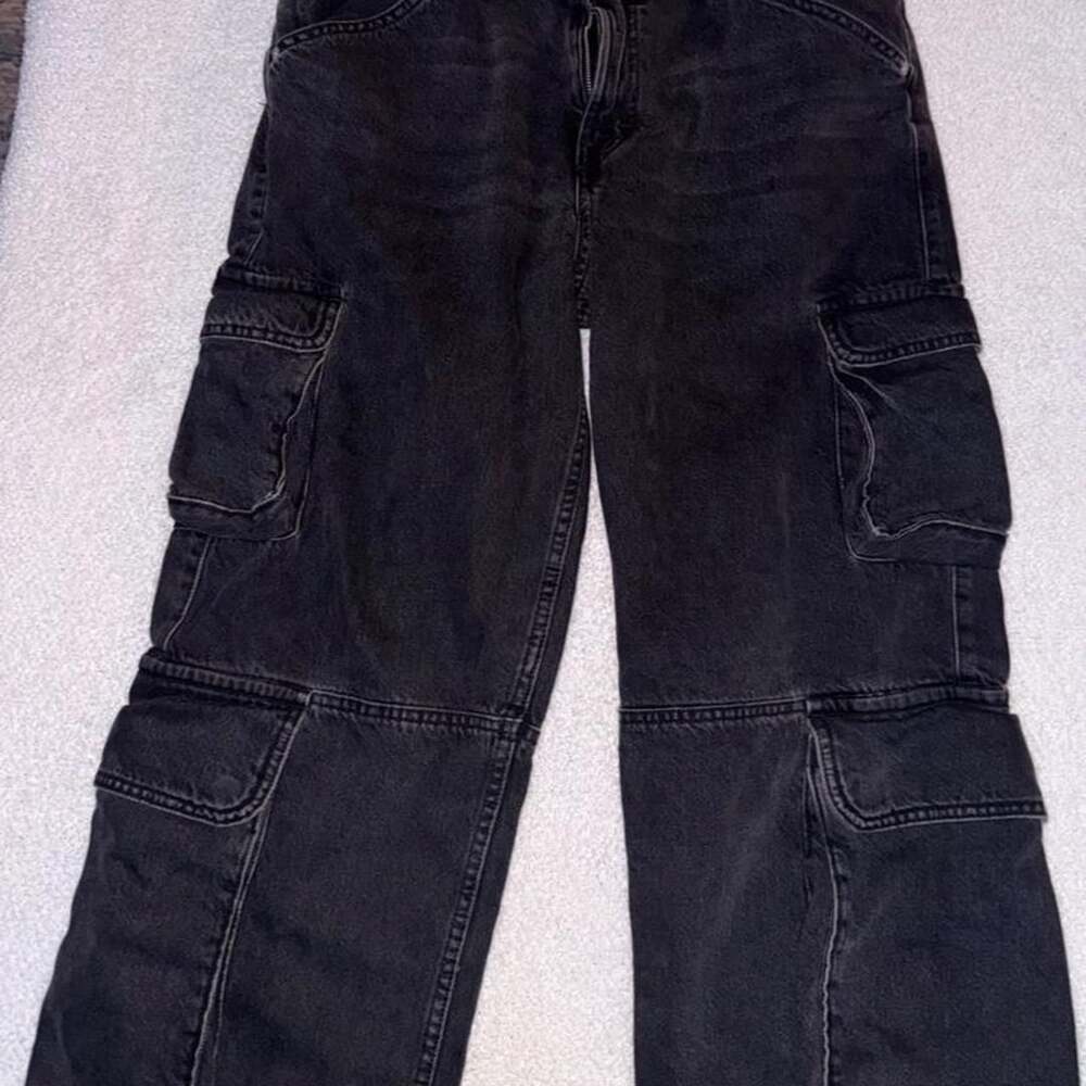 Zara Black Denim Cargo Jeans Size USA 32
